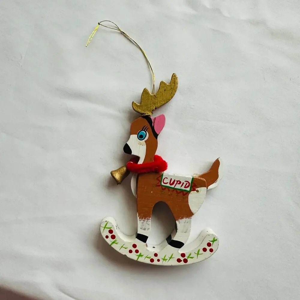 Vintage Hand Painted Santa's Reindeer "Cupid" Rocking Horse Christmas Ornament - Picture 3 of 8